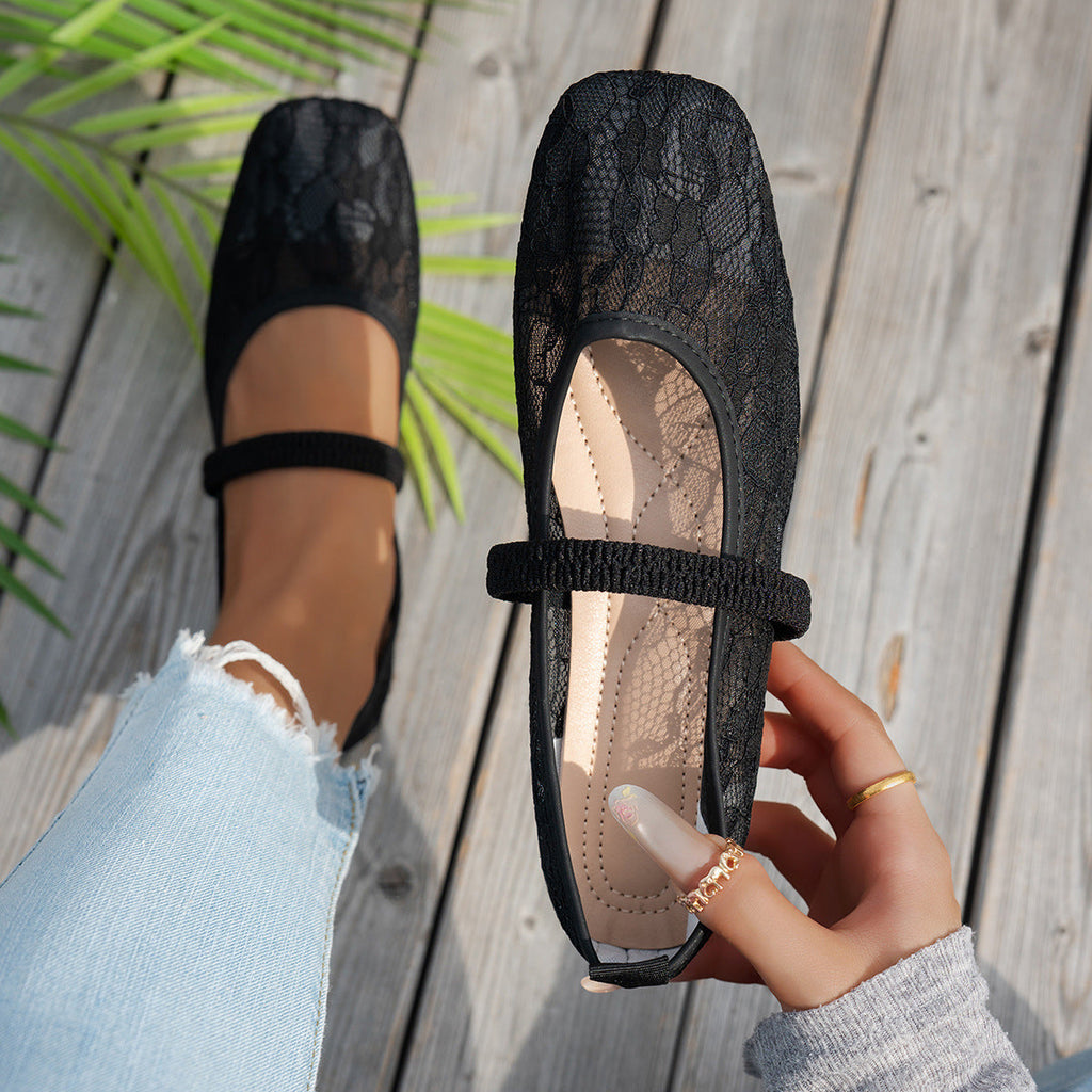 Women's Square-Toe Mesh Flats - Lightweight Slip-On Casual Shoes