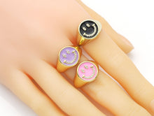 Load image into Gallery viewer, CZ Pave Enamel Smiley Face Ring, Sku#X363