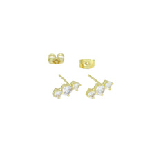 Load image into Gallery viewer, Gold Silver Three Round CZ in a Raw Stud Earrings, Sku#A290