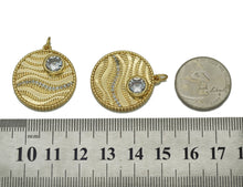 Load image into Gallery viewer, Gold Big CZ Wave On Round Coin Charm, Sku#F1497C