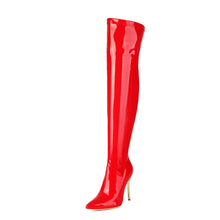 Load image into Gallery viewer, Women's Patent Leather Over-the-Knee Stiletto Boots | Pointed Toe Side Zipper