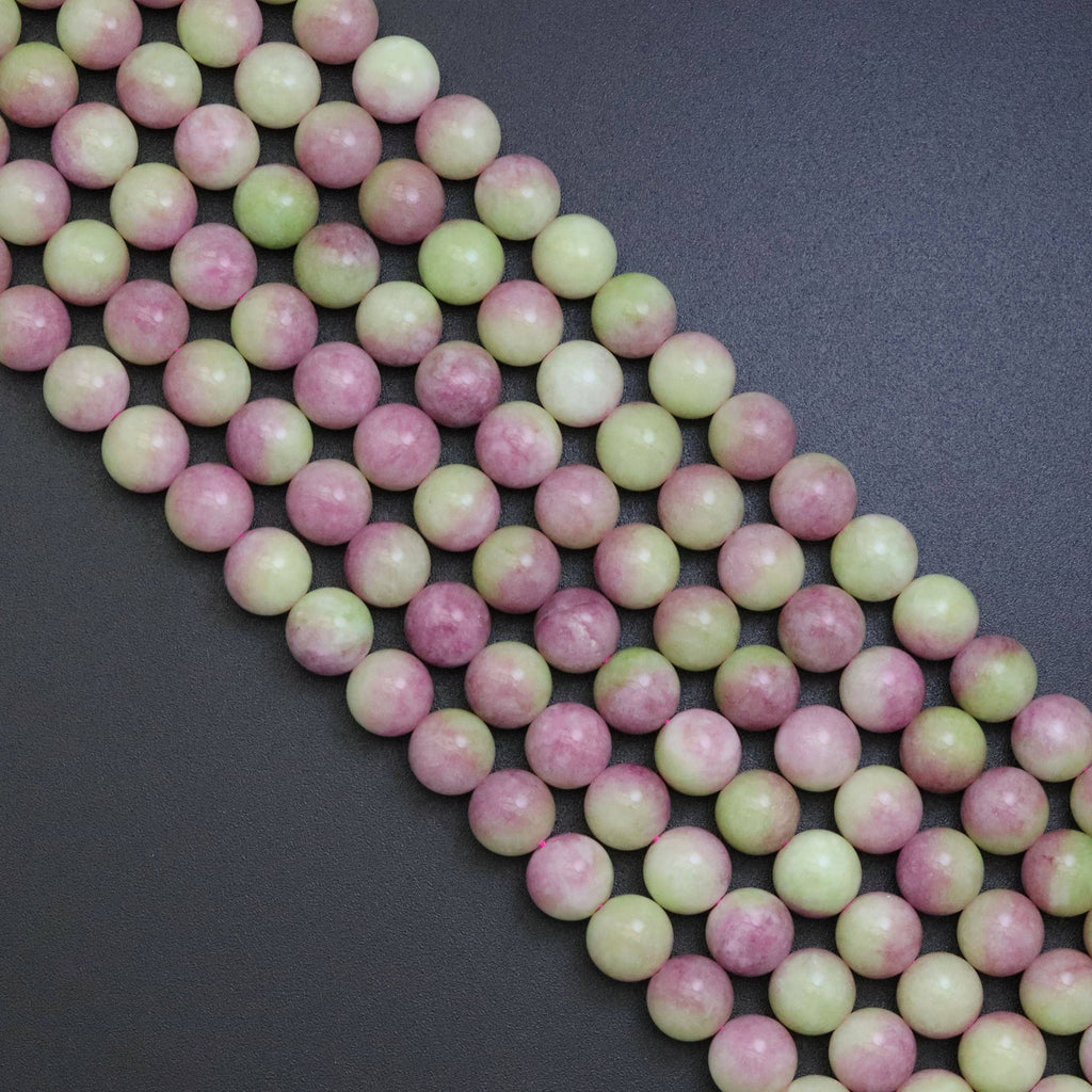 Pink Green Jade Round Smooth Beads, Sku#U1851