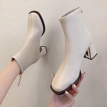 Load image into Gallery viewer, Women's Chunky Heel Ankle Boots – Back Zipper Round Toe Block Heel Booties in Khaki, Beige &amp; Black