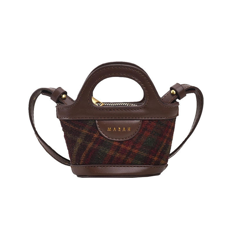 Patchwork Plaid Mini Tote Crossbody Bag - Korean Fashion PU Leather Handbag