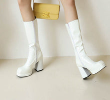 Load image into Gallery viewer, Women's Chunky Heel Mid-Calf Boots | Square Toe Side Zipper High Heel Boots