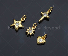 Load image into Gallery viewer, Dainty CZ Micro Pave Star Sun Cross Heart Shape Charm/Pendant, Diamond Gold Plated Charm, Gold Pendant, Gold plated charm, Sku#JL13