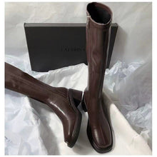 Load image into Gallery viewer, Women's Square-Toe Over-the-Knee Boots | Chunky Heel Side Zipper | Brown &amp; Black