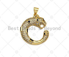 Load image into Gallery viewer, 18K Gold Leopard Shape Pendant, Panther Charm, Animal Pave Pendant, 22x25mm, Sku#LK54
