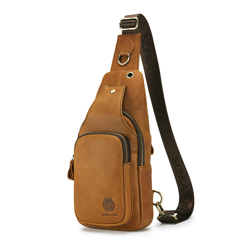 Men's Retro Genuine Leather Sling Bag – Full-Grain Cowhide Chest Crossbody Bag