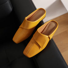 Load image into Gallery viewer, Women's Vintage Cowhide Fold-Over Mules | Square Toe Low Block Heel Backless Loafers