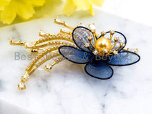 Load image into Gallery viewer, CZ Micro Pave Blue Silk Flower Brooch, p39