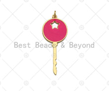 Load image into Gallery viewer, Colorful Enamel Key with Hollow Out Star Shape Pendant, 18K Gold Filled Enamel Key Charm,18x43mm,Sku#L574