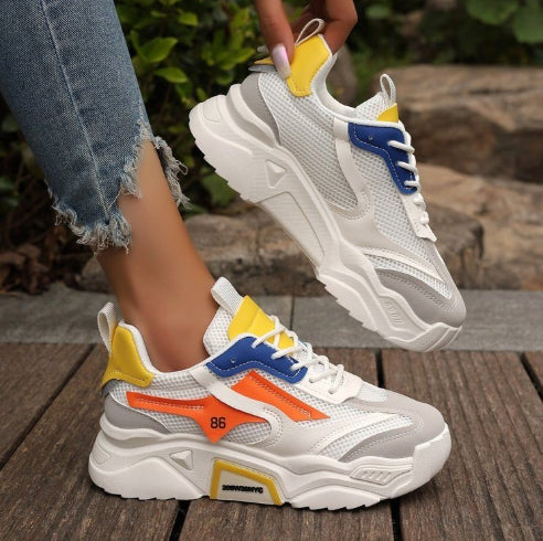 Breathable Mesh Platform Lace-Up Casual Sneakers