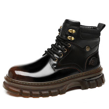 Load image into Gallery viewer, Men's Fleece-Lined British Platform Boots | Microfiber Leather Lace-Up Winter Boots
