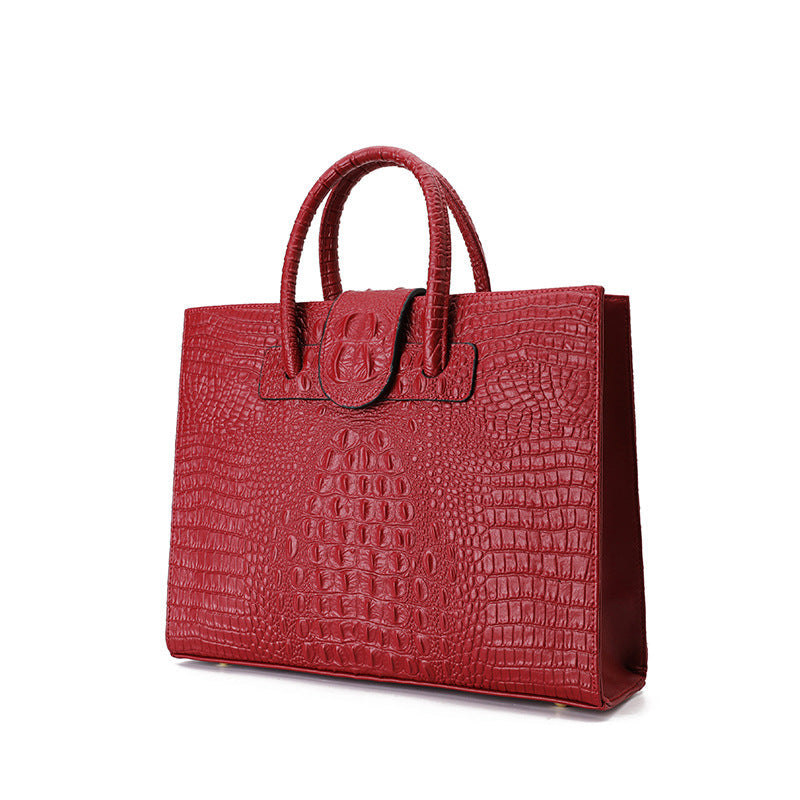 Women's Large Capacity Genuine Leather Tote Bag – Crocodile Pattern Business Shoulder Bag