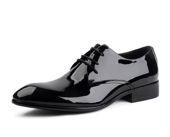 Men's Glossy Leather Lace-Up Oxford Dress Shoes | Pointed Toe Business Wedding Shoes