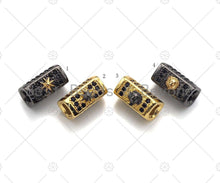 Load image into Gallery viewer, Star/Lion Head Bead,Tube Spacer Bead, Black CZ Pave Tube Spacer Beads for Men/Women Jewelry Making, 7x14mm, ML19C