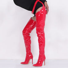 Load image into Gallery viewer, Women's Over-the-Knee High Heel Boots - Pointed Toe Side Zipper PU Leather