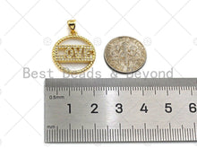 Load image into Gallery viewer, 18k Shiny Gold Love On Round Ring Charms, Gold Ring Charms,Gold Pendant, Round Necklace Charms, 18x20mm, Sku#LK147