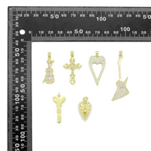 Load image into Gallery viewer, Gold Violin Guitar Cross Heart Key Charm Pendant,Sku#LK1257