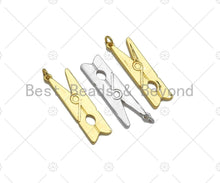 Load image into Gallery viewer, Clothespin Shape Pendant, Dainty Gold/Silver Clothes Peg Charm, Necklace Bracelet Charm Pendant, 11x38mm, Sku#L546
