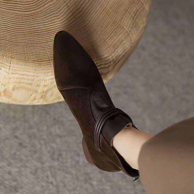Women's Retro Suede Chunky Heel Ankle Boots – Pointed Toe Slip-On