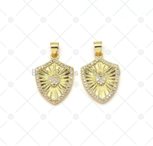 Load image into Gallery viewer, CZ Micro Pave Heart on Shield Shape Pendant, 18K Gold Filled Medallion Charm, Necklace Bracelet Charm,Sku#LK533