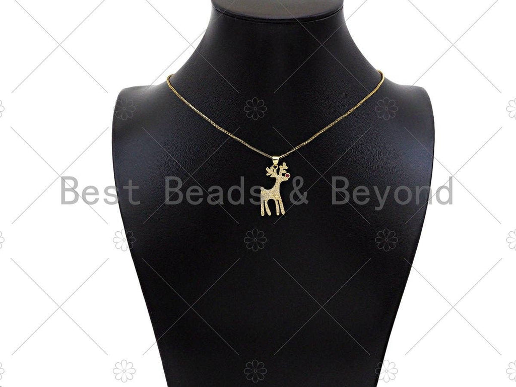 CZ Micro Pave 18k Gold Reindeer Shape Pendant, Cubic Zirconia Pendant, Christmas Charm, CZ Micro Pave Pendant, 28x14mm, Sku#LK209