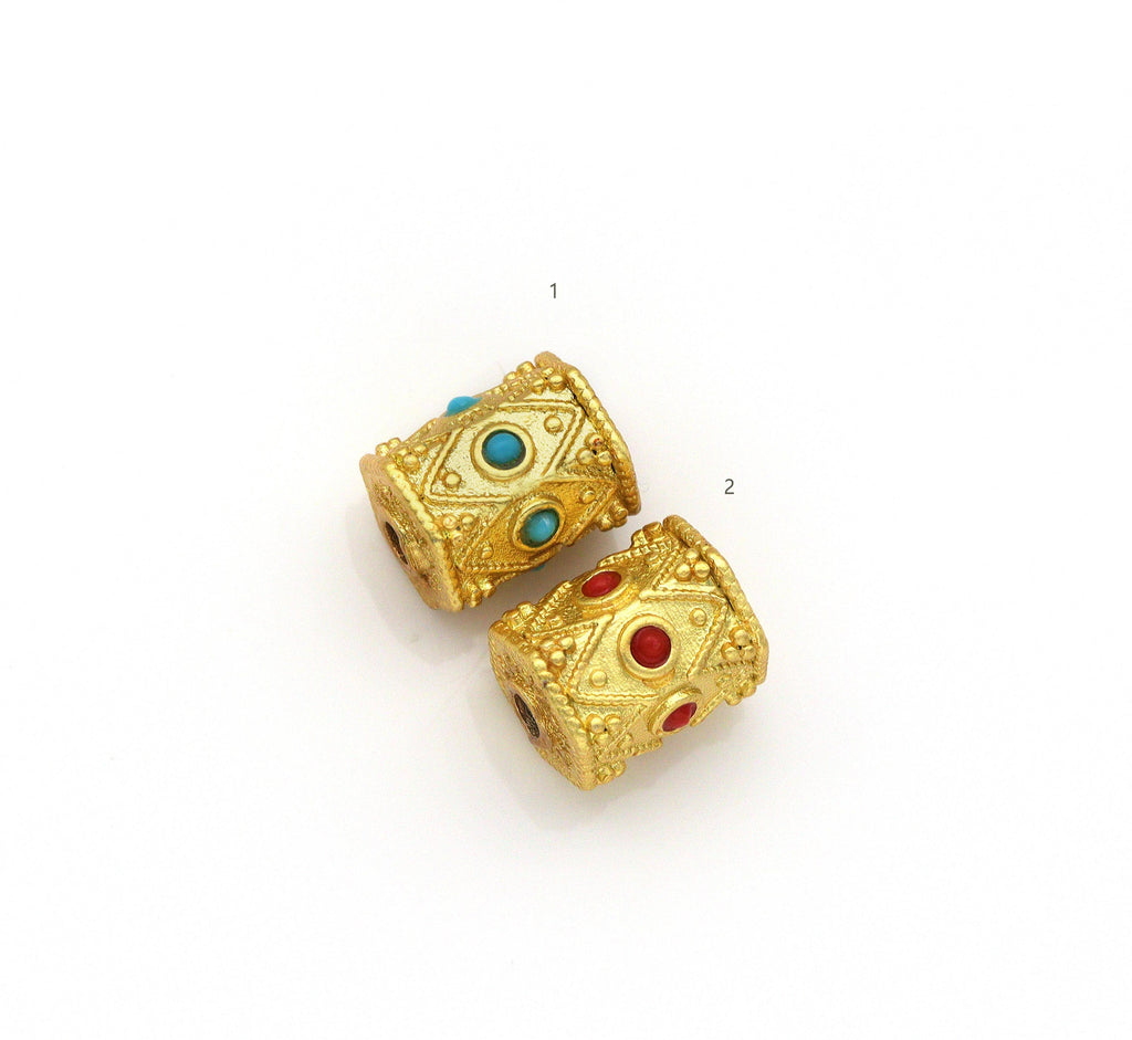 Gold Enamel Hexagon Tube Spacer Beads, Sku#LX61