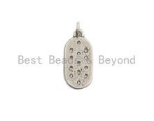 Load image into Gallery viewer, CZ Micro Pave Flat Oval Pendant, Antique Silver Tone, Clear Cubic Zirconia Big Pave Oval Charm Pendant, 9x21mm,sku#F1014C