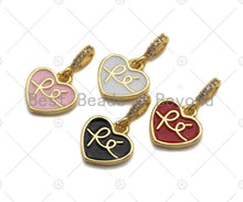 Load image into Gallery viewer, 18K Gold Finish Enamel Heart Pendant, Black/Pink/White/Red Heart charm, 12mm, sku#JL05