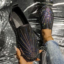 Load image into Gallery viewer, Women's Rhinestone Loafers - Casual Slip-On Dress Shoes with Thick Sole