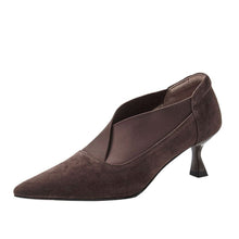 Load image into Gallery viewer, Women's French-Style Pointed-Toe Stiletto Pumps | Suede Mid Heel Dress Shoes