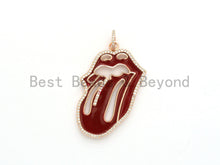 Load image into Gallery viewer, LARGE NEW Enamel Colorful Mick Jagger Rolling Tongue Pendant,CZ Micro Pave Tongue pendant,Enamel pendant,Enamel Jewelry, 32x47mm, #F583