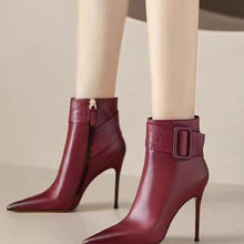 Load image into Gallery viewer, Women's Pointed-Toe Stiletto Ankle Booties - Chunky Heel Side Zipper Boots