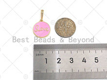 Load image into Gallery viewer, CZ Pave Clorful Enamel Love Coin Pendant, Pink Turquoise Yellow White Black Love Enamel pendant, Enamel Jewelry, 15mm,sku#ML28C