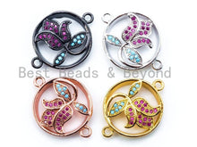 Load image into Gallery viewer, CZ Micro Pave  Fuchsia Turquoise Flower in a Ring Connector, Cubic Zirconia Spacer Connector,Pave Findings, 16x21mm, sku#M112