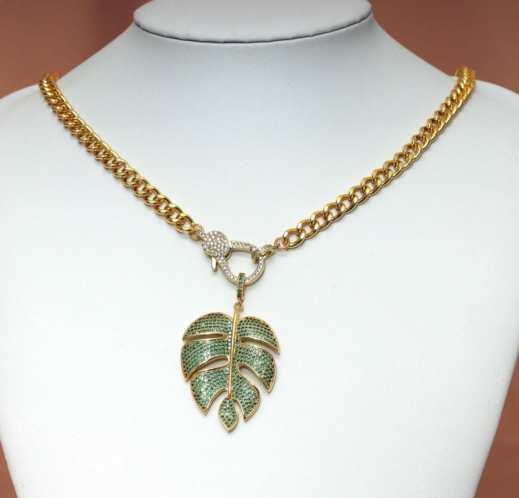 Leaf Cuban Chain Necklace, sku#CL08