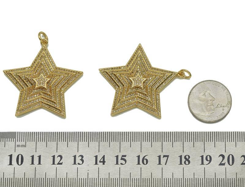 Large CZ Gold Five Point Star Charm, Sku#L659