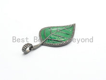 Load image into Gallery viewer, NEW Colorful Enamel Oil Drop Leaf Pendant, Cubic Zirconia Enamel Leaf Charm, Fashion Jewelry, 27x50mm, SKU#F618