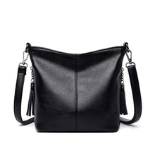 Load image into Gallery viewer, Women's High-Capacity Tassel Crossbody Bag – Leather Bucket Bag with Zipper Pocket