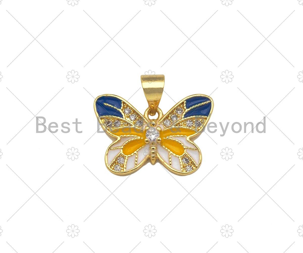 Enamel Colorful Butterfly Shape Pendant,CZ Micro Pave Enamel 18K Gold Pendant,Enamel Jewelry,18x12mm,Sku#LK297