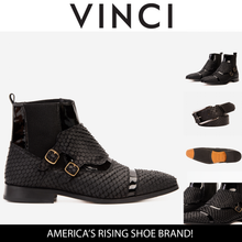 Load image into Gallery viewer, The Orion Black Snakeskin Pattern Leather Double Monk Strap Men Boot