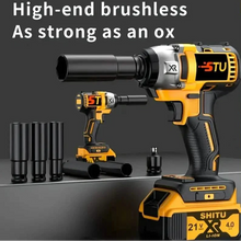 Load image into Gallery viewer, 21V Cordless Brushless Impact Wrench Drill Kit – Lithium Drill + Battery x1, 4000mAh Battery, Toolbox &amp; Accessories
