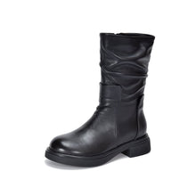 Load image into Gallery viewer, Women's Round Toe Genuine Leather Mid-Calf Boots | Chunky Heel Side Zipper