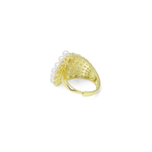 Load image into Gallery viewer, Clear CZ Gold Silver White Pearl Peacock Adjustable Ring, Sku#A186