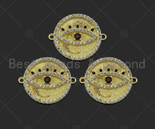 Load image into Gallery viewer, Gold Filled CZ Micro Pave Evil Eye On Round Coin Shape Connector,18K Gold Filled Connector, Necklace Bracelet Connector,22x18mm,Sku#LK351