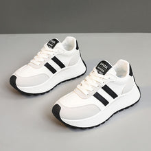 Load image into Gallery viewer, Women's Thick Soled PU Leather Color-Block Height Increasing Lace-Up Sneakers
