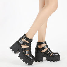 Load image into Gallery viewer, Women's Vintage Roman Sandals | Hollow-Out Woven Square Toe Chunky Platform Heels