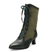Load image into Gallery viewer, Women's Color-Block Pointed-Toe Over-the-Knee Boots with Front Lacing - Chunky Heel Winter Boots